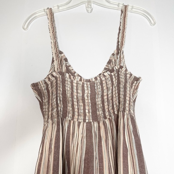 𝅺new Roxy Breeze on By Brown Beige Stripe Button Up Tiered Dress US S - Picture 7 of 11